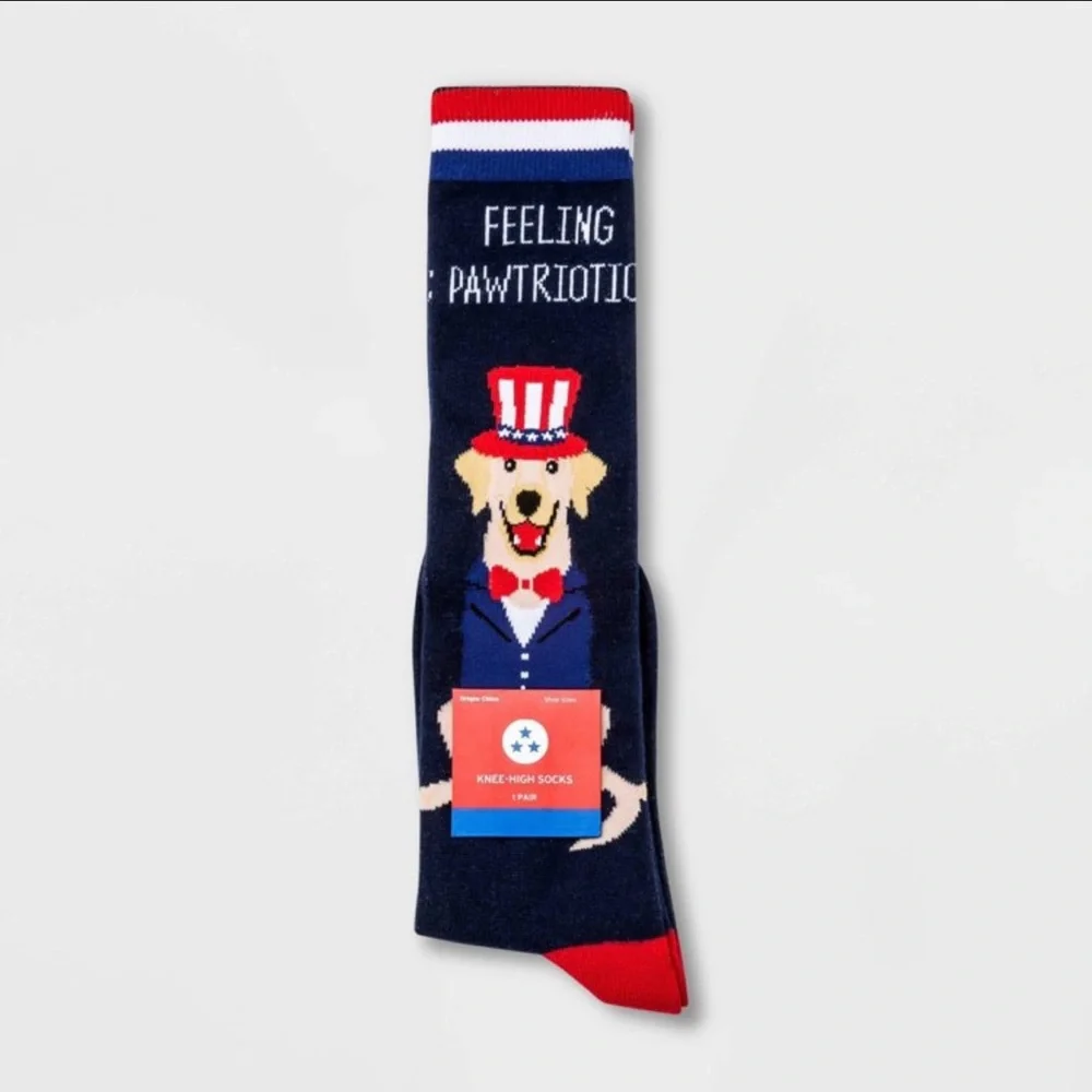 Dog Feeling Paw'triotic Graphic Knee High Blue Socks
